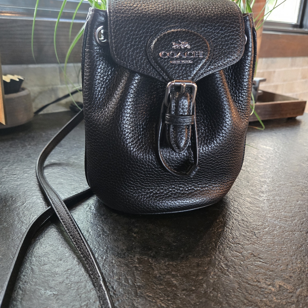 Coach Black Backpack with Textured Leather and Casual Style